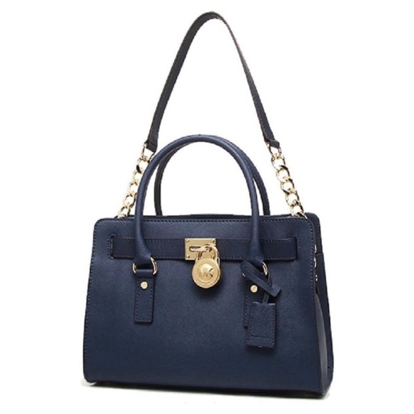 Michael Kors Women’s Hamilton Saffiano Leather Medium Satchel, Navy Blue - Picture 4 of 4
